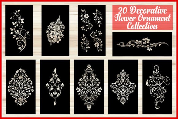 20 Decorative Floral Ornament Bundle