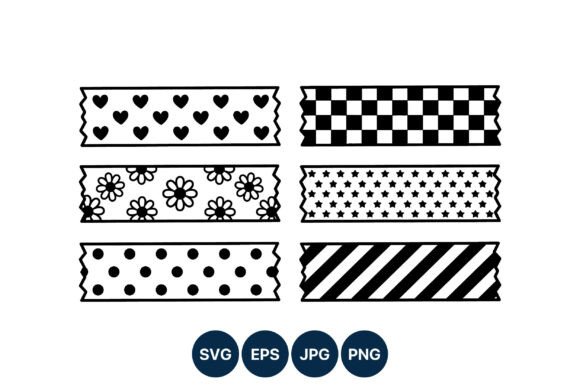 Black and White Decorative Tape Strips: Versatile Design Assets for Modern Creators