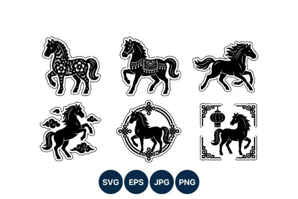 Black White Horse Vector Art Decorative