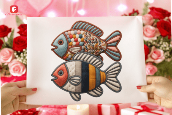 Chenille Patch Decorative Folk Fish PNG: A Whimsical Design Asset