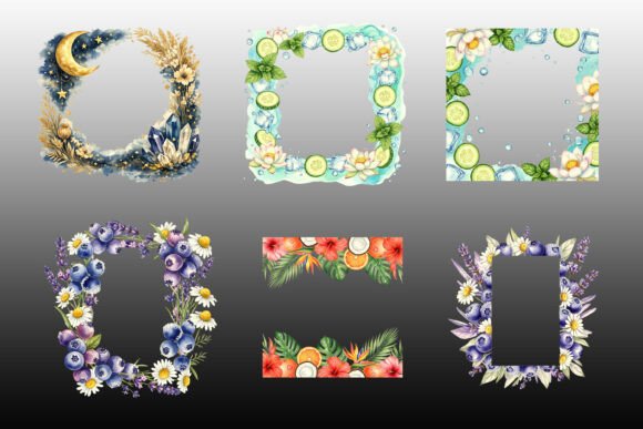 Decorative Floral and Fruit Frame Bundle