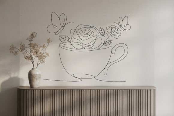 Decorative Teacup Roses Line Art