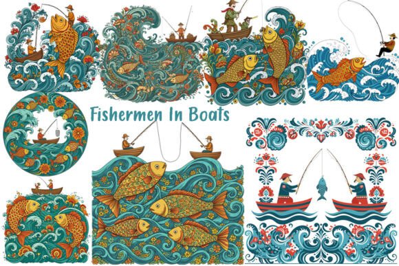 Decorative Waves Golden Fish Scene: A High-Resolution Asset for Modern Design