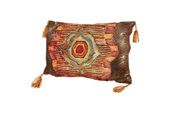 Watercolor Arabic Decorative Pillow Art: Elevating Digital and Print Design with Cultural Elegance